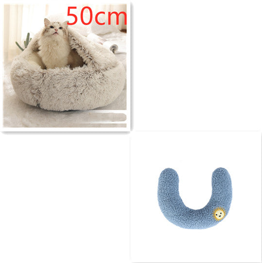 Pet Bed 2 In 1 Round Plush Warm Soft Sleeping House