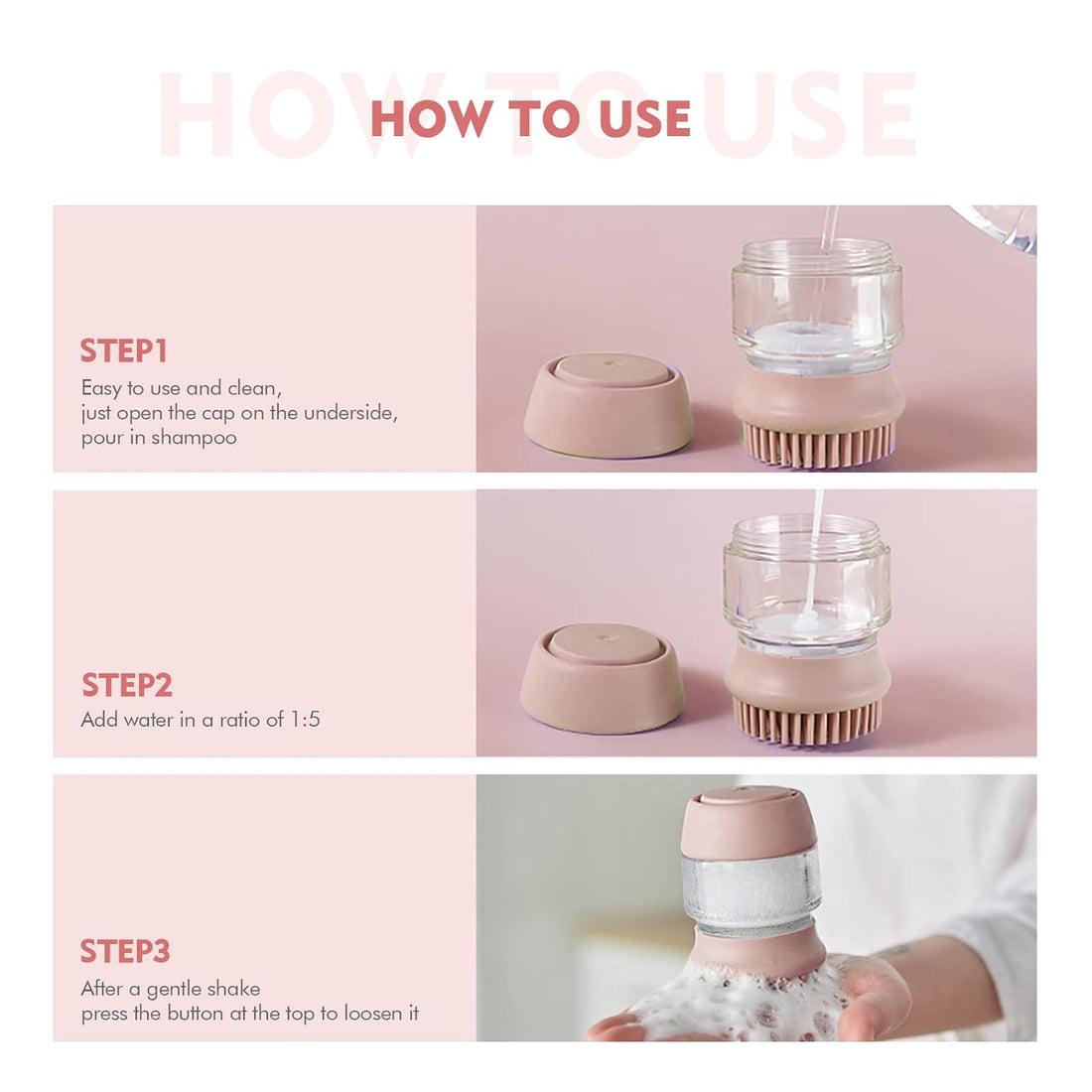 Pet Silicone Bath Brush Shampoo Dispenser Double Head Grooming Tool