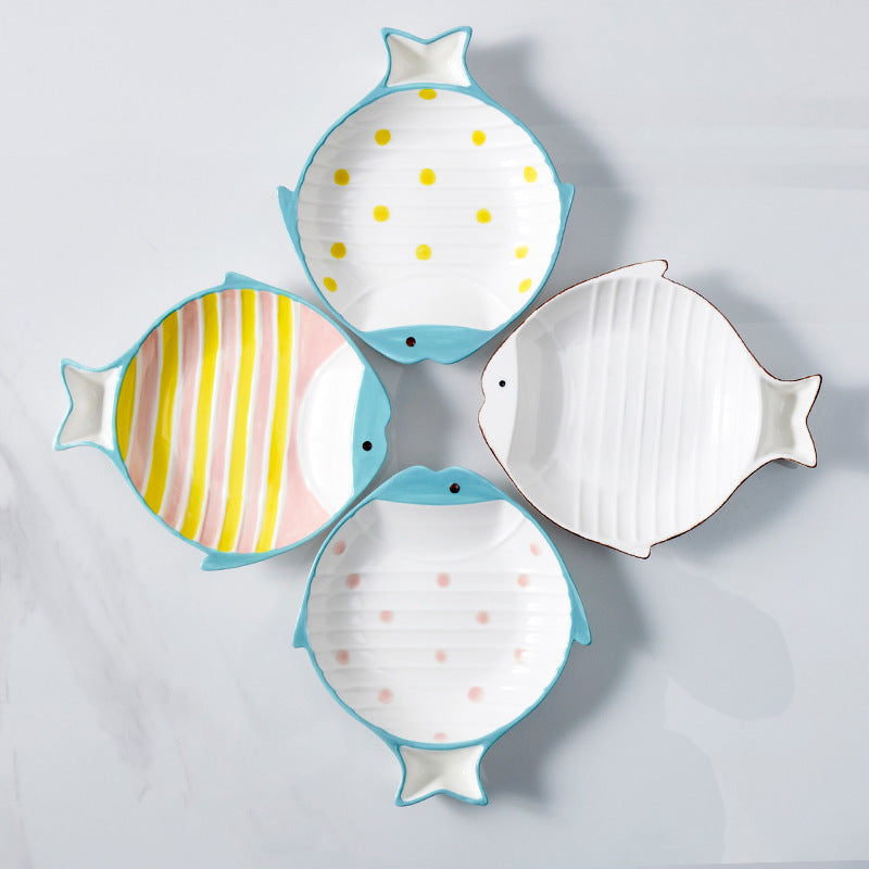 Pet Fish Shaped Ceramic Feeding Food Bowl