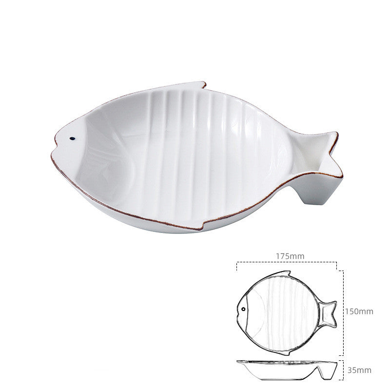 Pet Fish Shaped Ceramic Feeding Food Bowl