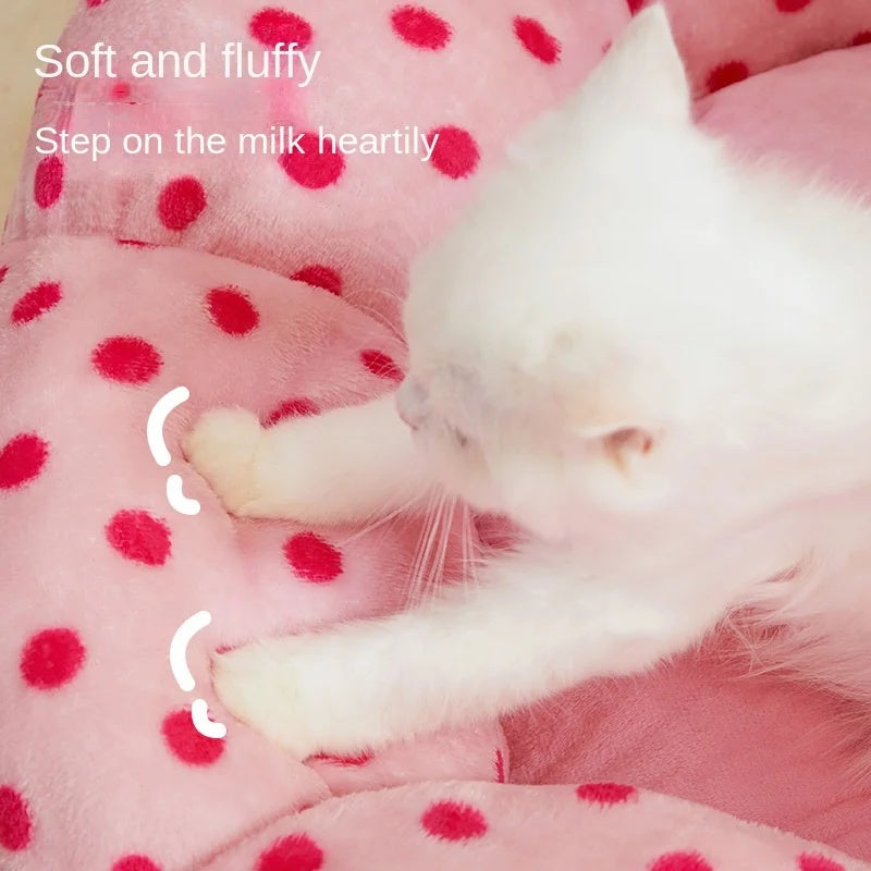 Pet Bed Round Polka Dot Soft Cushion Sleeping Nest