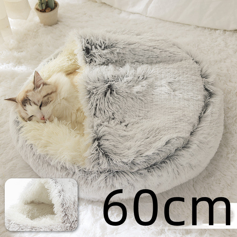 Pet Bed 2 In 1 Round Plush Warm Soft Sleeping House
