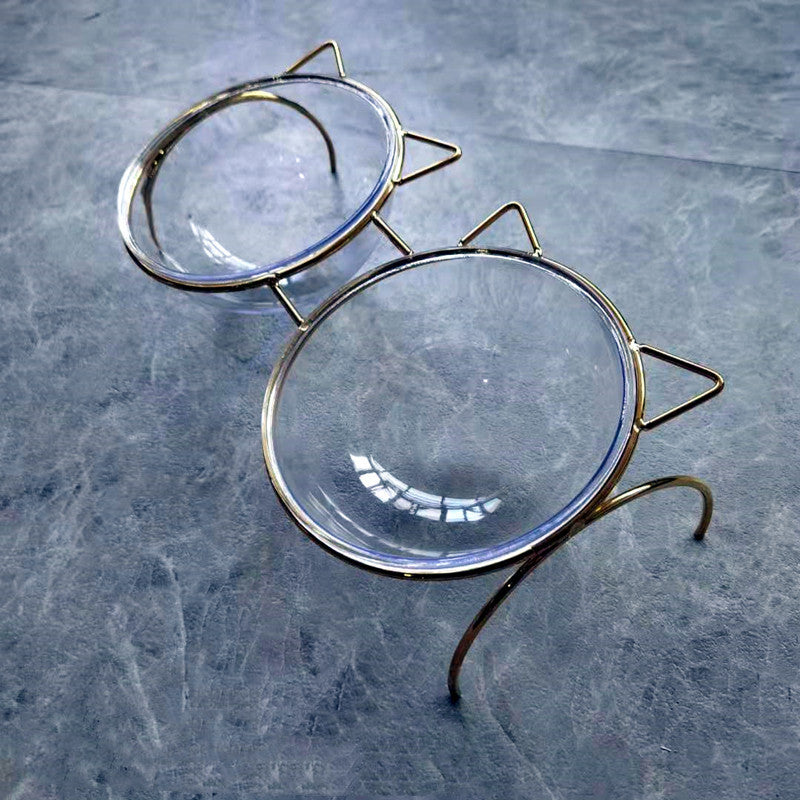 Pet Glass Feeding Bowl With Metal Stand For Food And Water