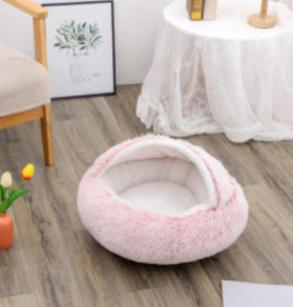 Pet Bed 2 In 1 Round Plush Warm Soft Sleeping House
