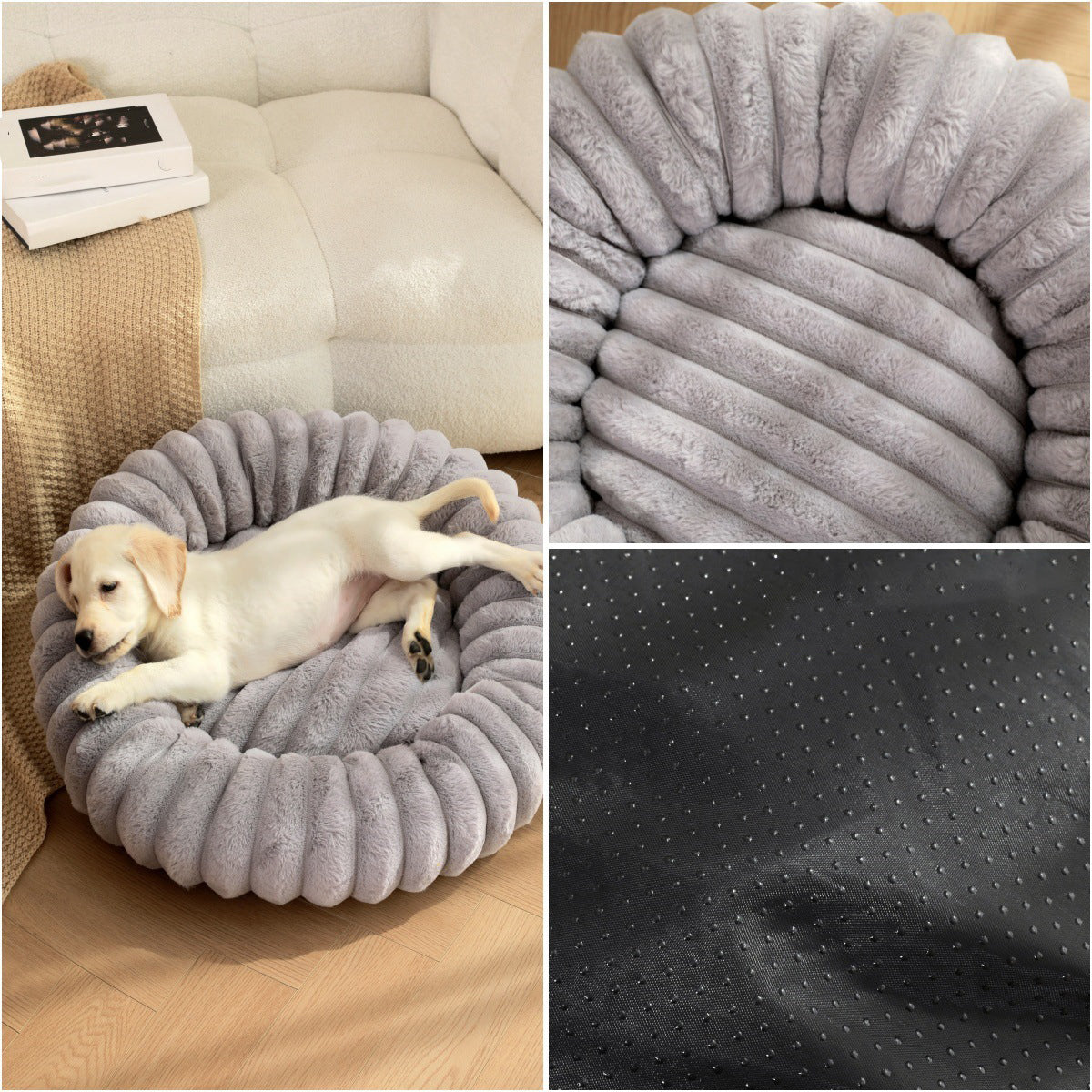 Pet Bed Round Plush Warm Long Hair Nest Winter Kennel