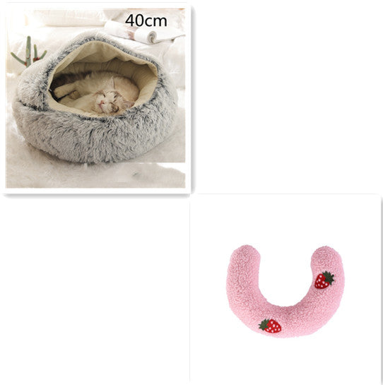Pet Bed 2 In 1 Round Plush Warm Soft Sleeping House