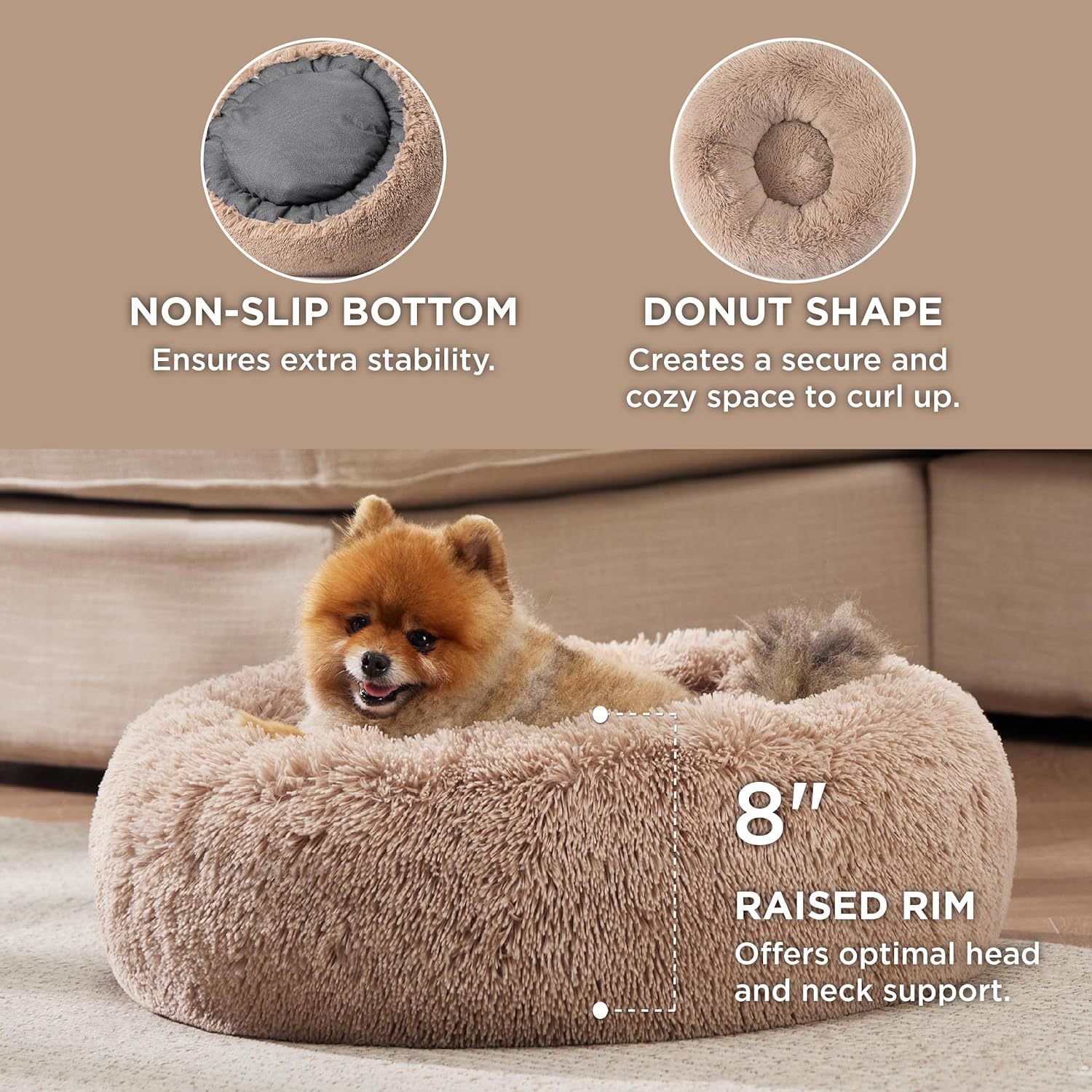 Pet Bed Round Fluffy Plush Non-Slip Indoor Sleeping Mat