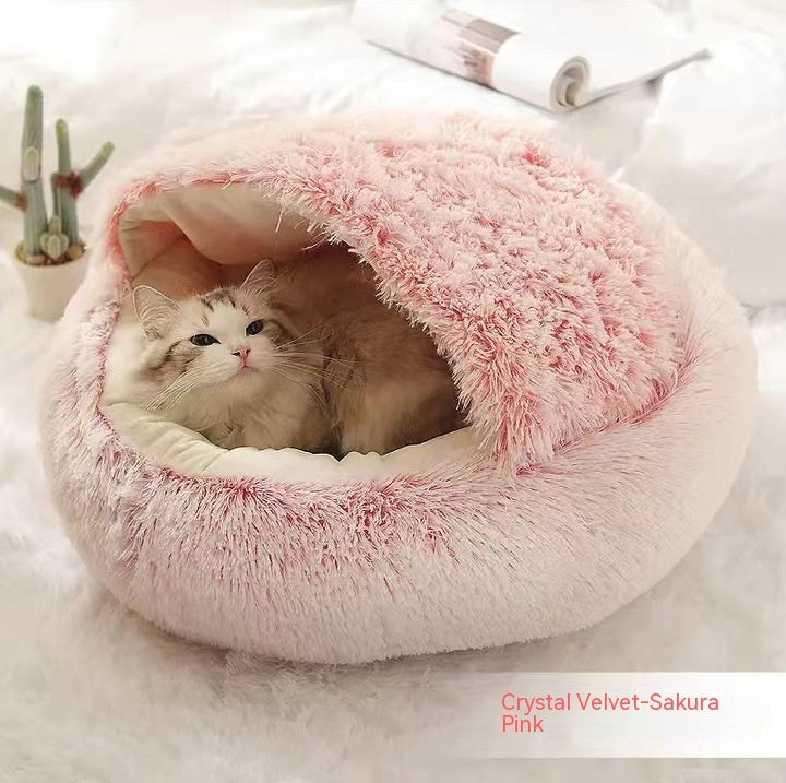 Pet Bed 2 In 1 Round Plush Warm Soft Sleeping House