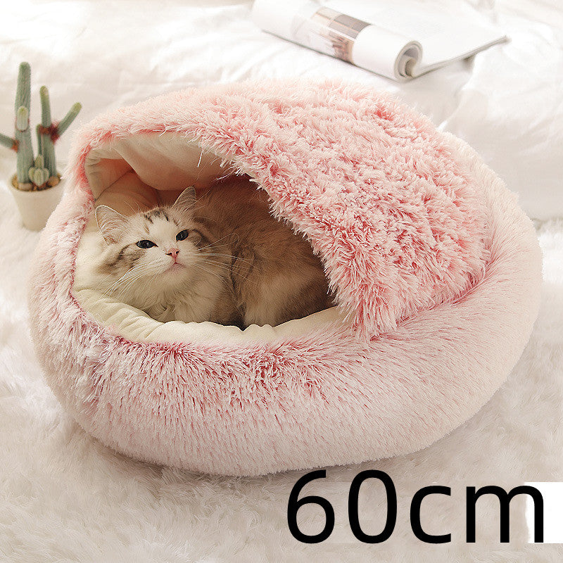 Pet Bed 2 In 1 Round Plush Warm Soft Sleeping House