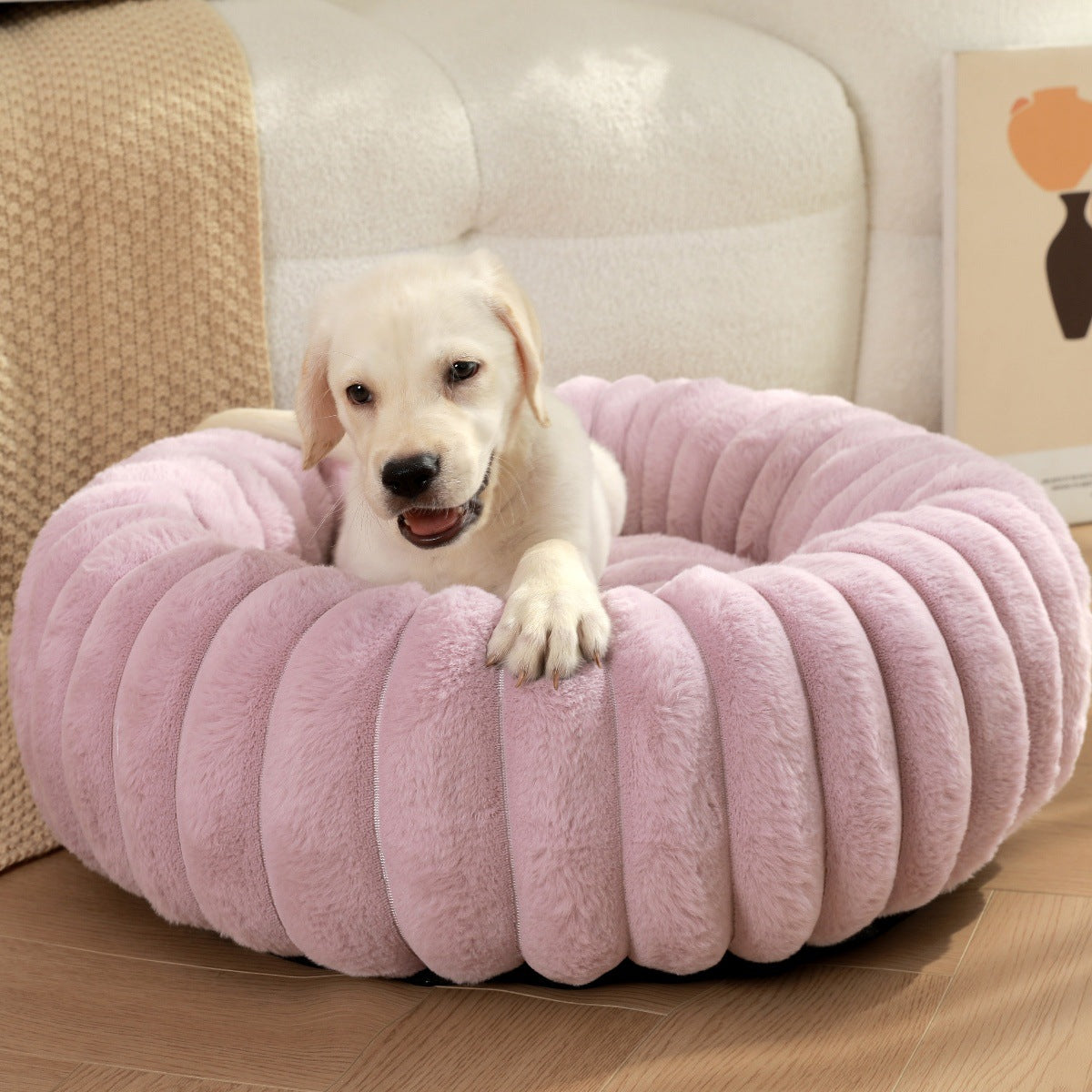 Pet Bed Round Plush Warm Long Hair Nest Winter Kennel