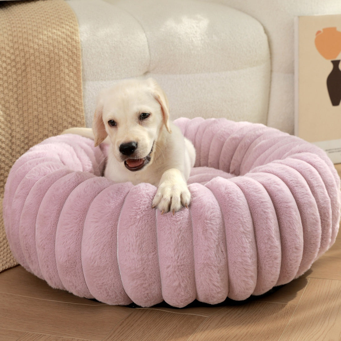 Pet Bed Round Plush Warm Long Hair Nest Winter Kennel