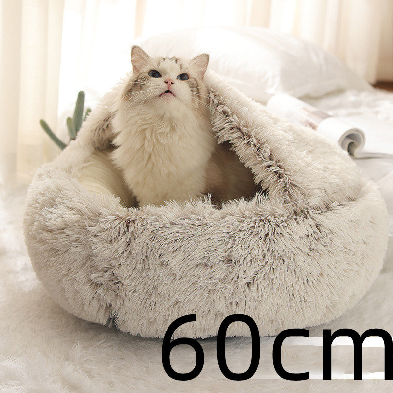 Pet Bed 2 In 1 Round Plush Warm Soft Sleeping House