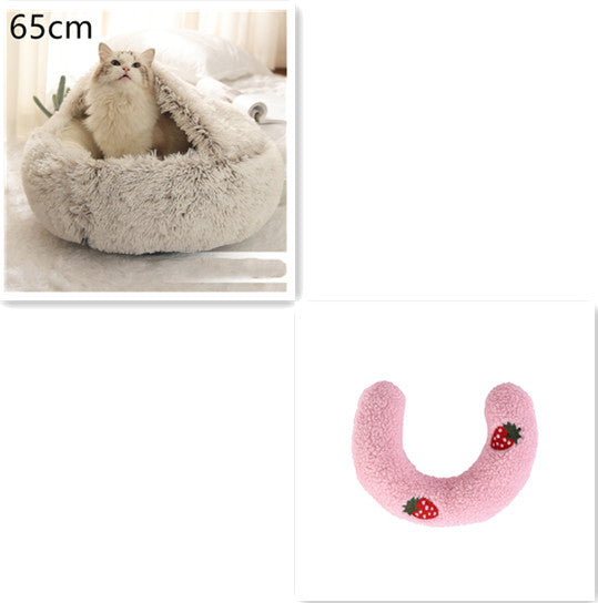 Pet Bed 2 In 1 Round Plush Warm Soft Sleeping House