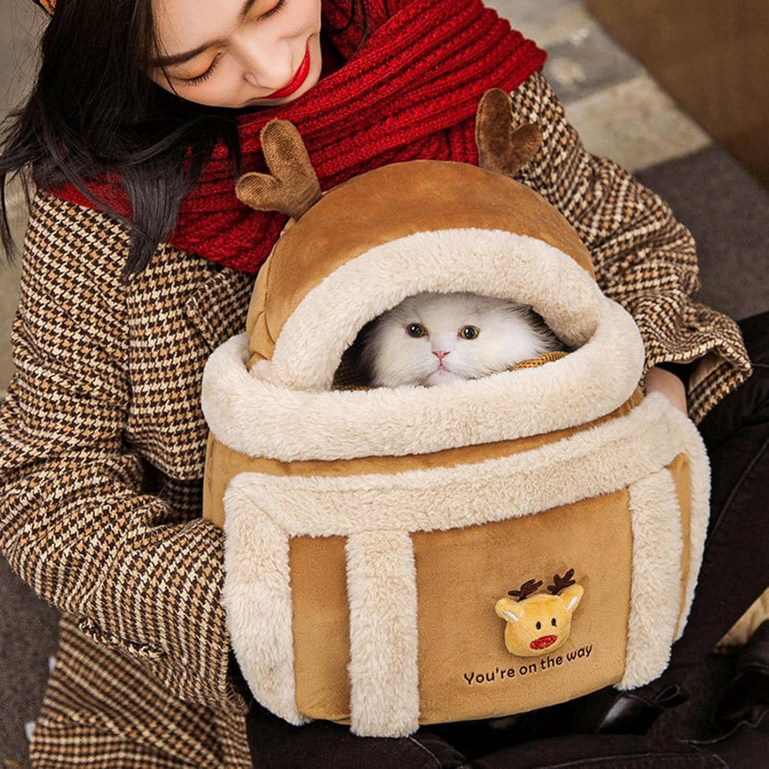 Pet Carrier Backpack Winter Plush Travel Outdoor Warm Bag