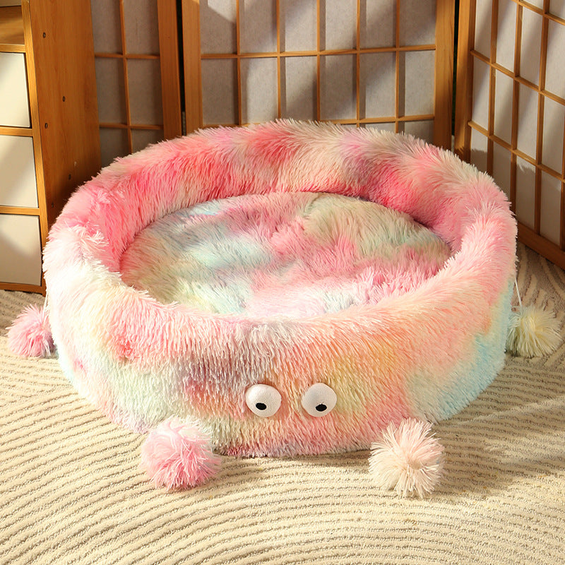 Pet Bed Winter Warm Cute Monster Round Nest House Pad
