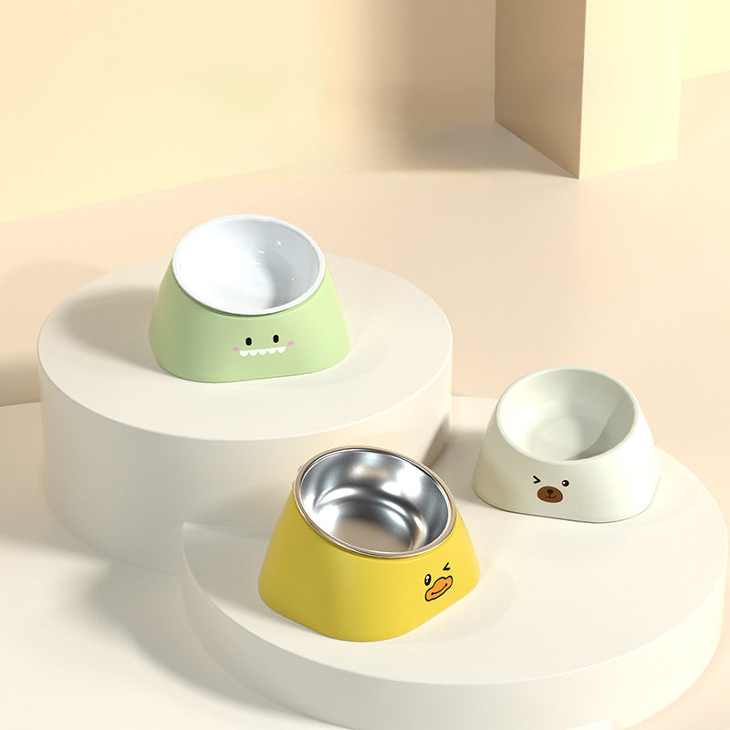 Pet Stainless Steel Tilted Feeding Bowl Cervical Support