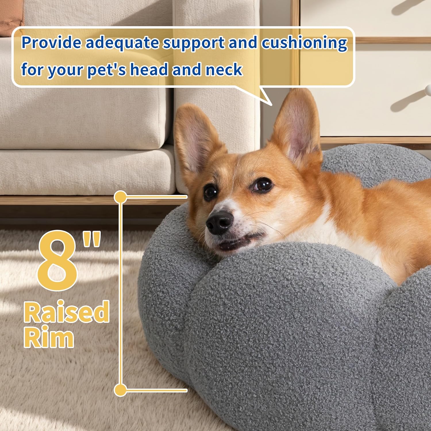 Pet Bed Calming Fluffy Round Donut Plush Washable Cushion