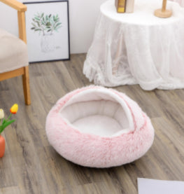 Pet Bed 2 In 1 Round Plush Warm Soft Sleeping House