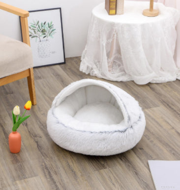Pet Bed 2 In 1 Round Plush Warm Soft Sleeping House
