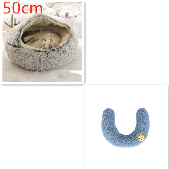 Pet Bed 2 In 1 Round Plush Warm Soft Sleeping House