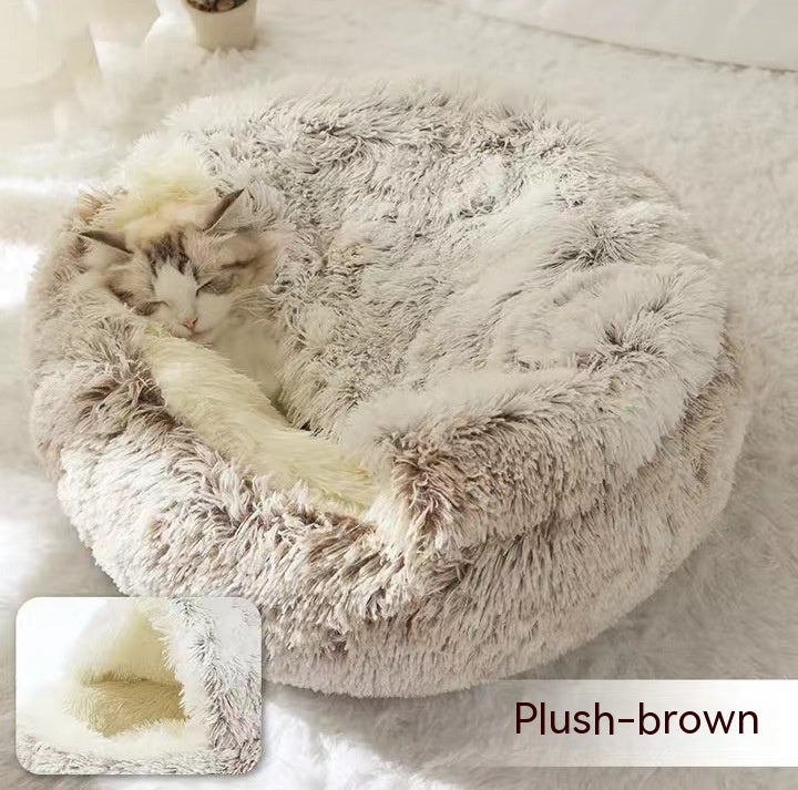 Pet Bed 2 In 1 Round Plush Warm Soft Sleeping House