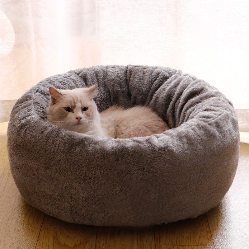 Pet Bed Donut Round Plush Fluffy Warm Cushion Mat