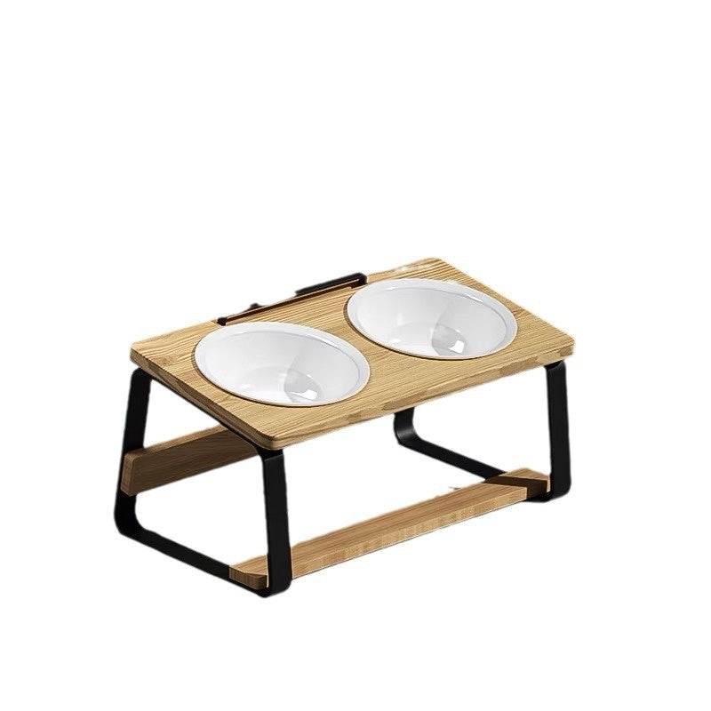 Ceramic Double Bowl Elevated Pet Feeding Stand
