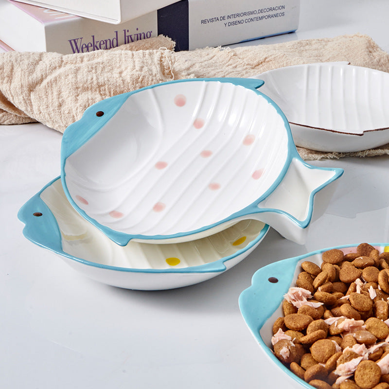 Pet Fish Shaped Ceramic Feeding Food Bowl