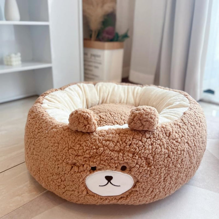 Pet Bed Cartoon Plush Round Cushion All Season Nest Bed