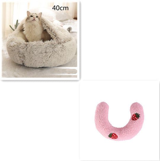 Pet Bed 2 In 1 Round Plush Warm Soft Sleeping House
