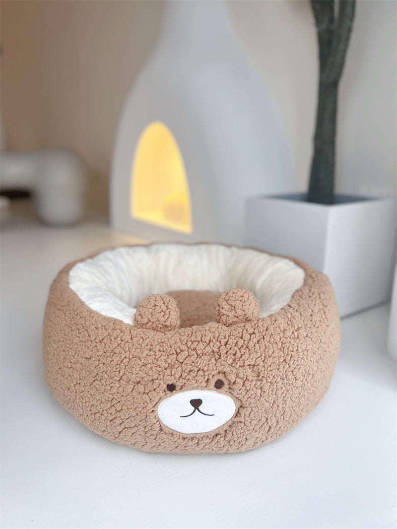 Pet Bed Cartoon Plush Round Cushion All Season Nest Bed
