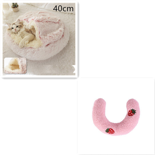 Pet Bed 2 In 1 Round Plush Warm Soft Sleeping House