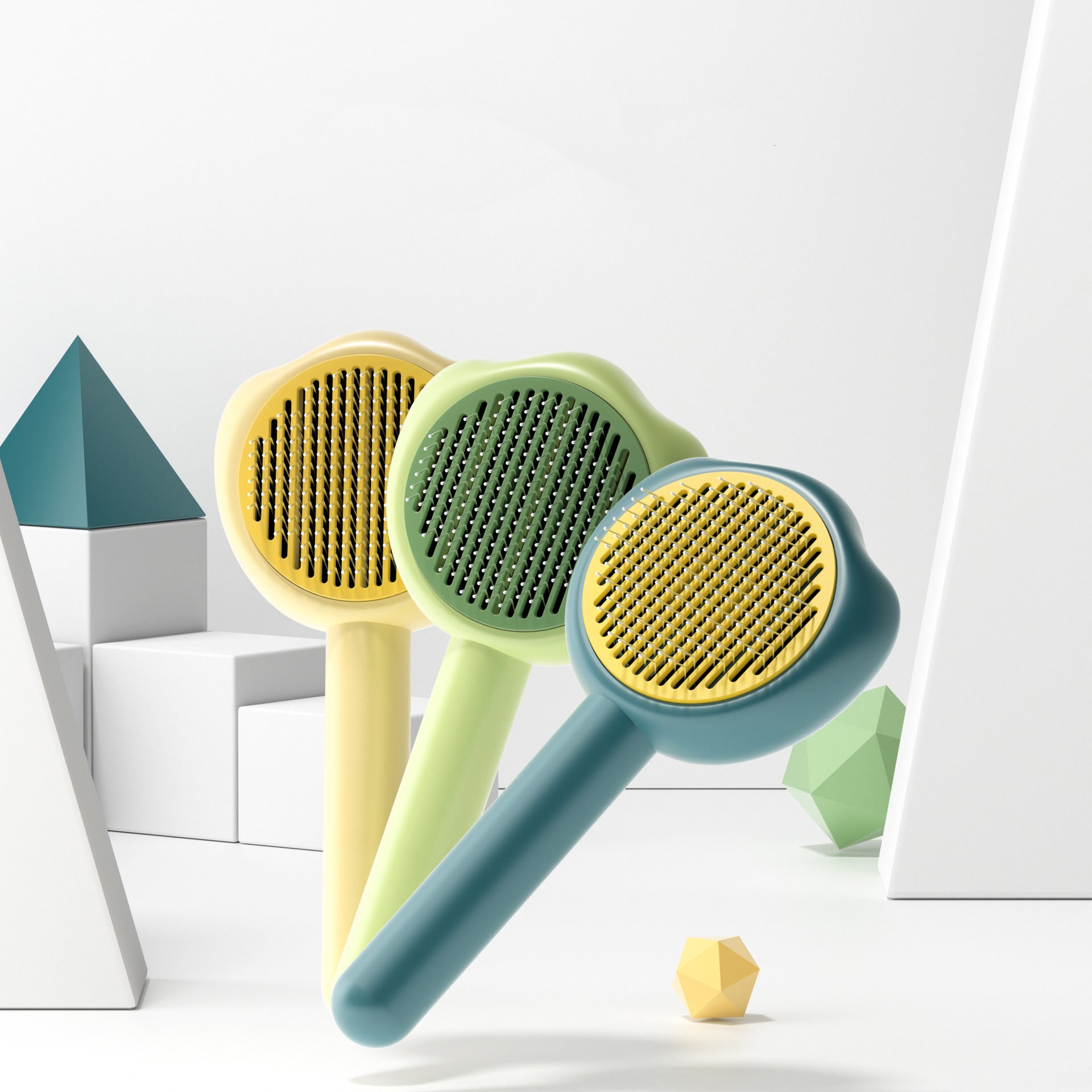 Pet Grooming Comb Self Cleaning Needle Brush Cute Handle Hair Remover Tool
